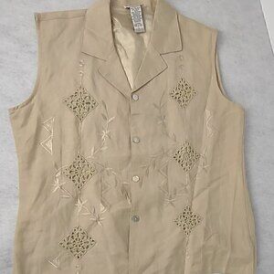 Rene Margo Tan/Light Brown Sleeveless Blouse/Button Top Size L